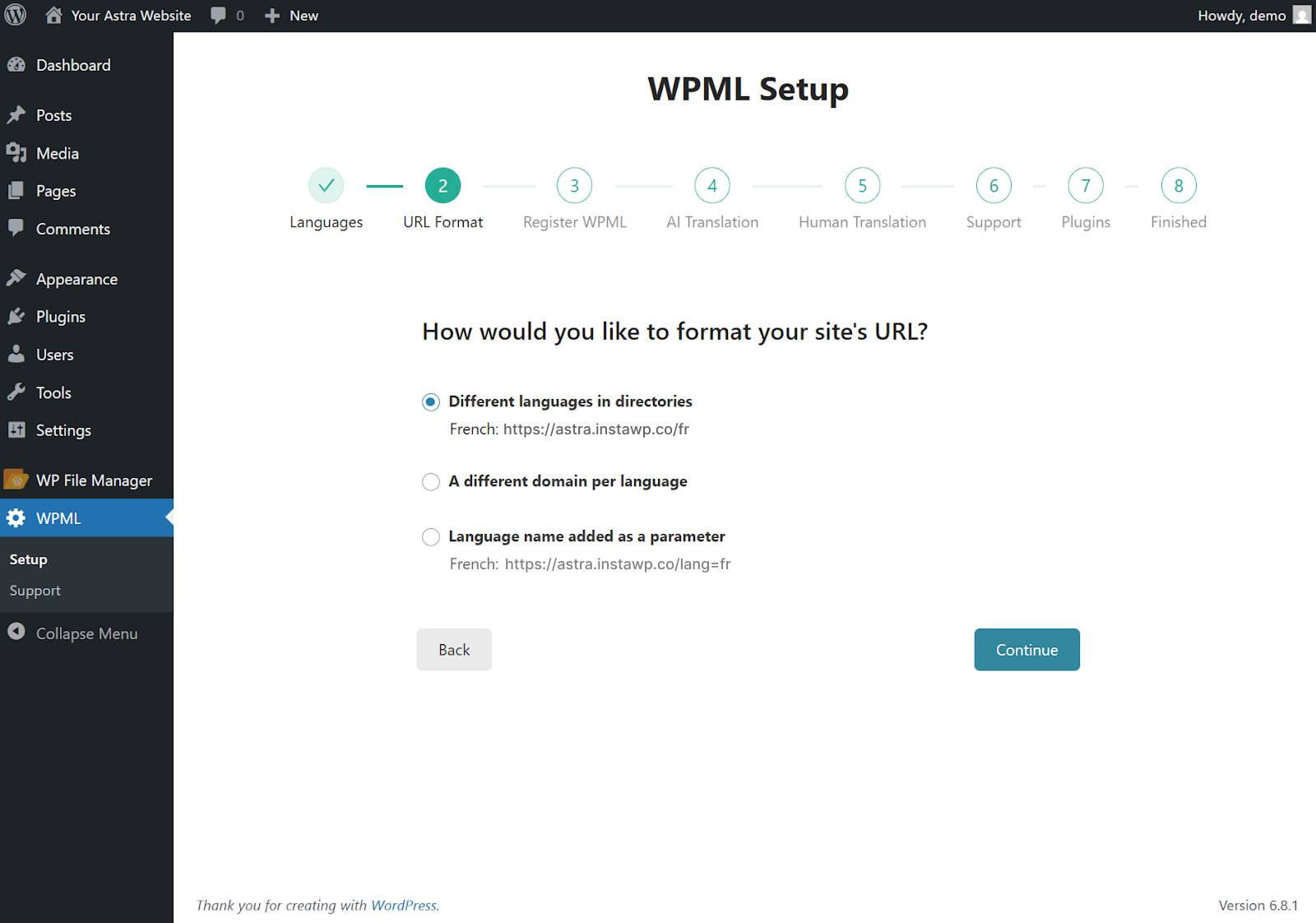 WPML URL Setup