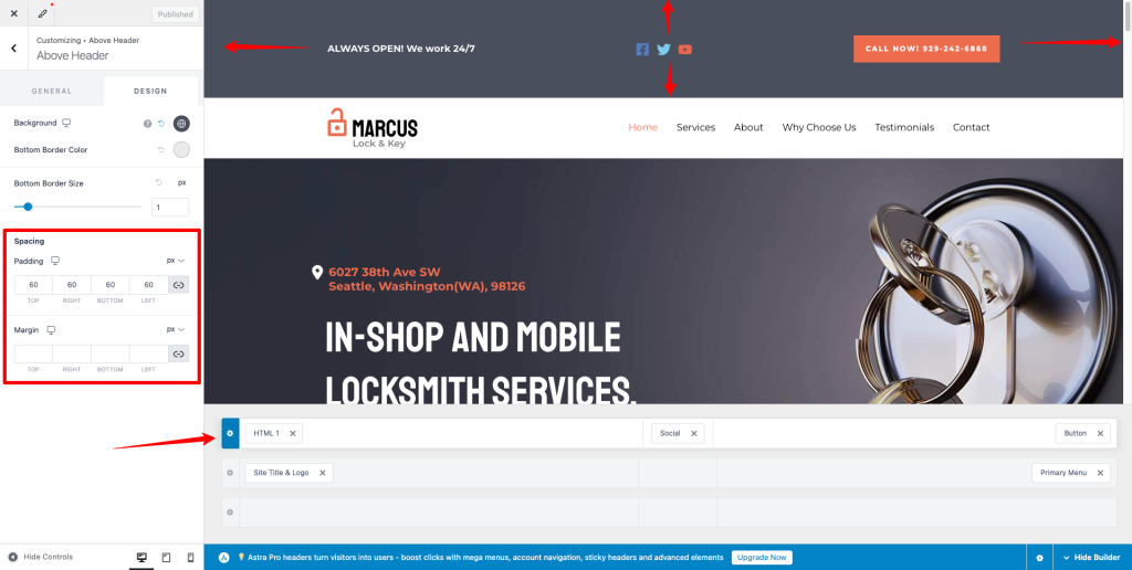 Above Header Spacing