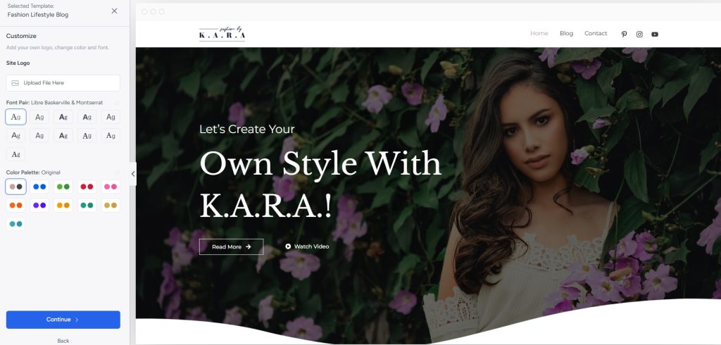 preview it, select colors and typography and follow the import wizard