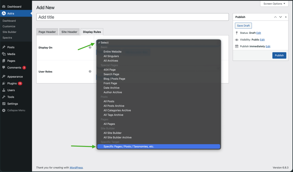 Select specific pages / posts / taxonomies