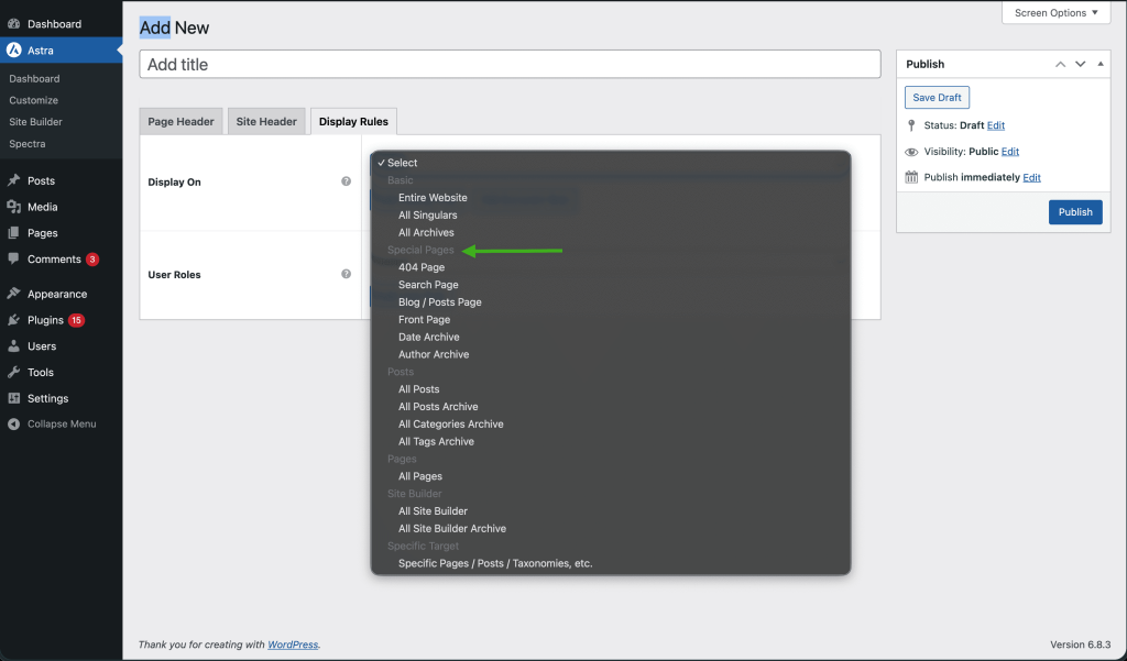 Select Special pages from dropdown