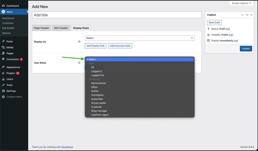 Select the type of User role