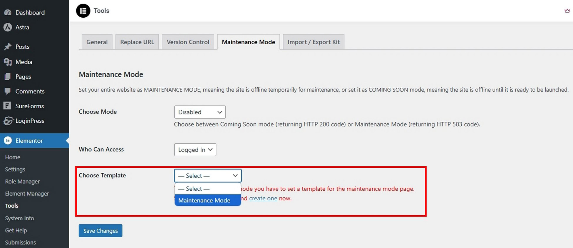 Change the dropdown menu by Choose Template
