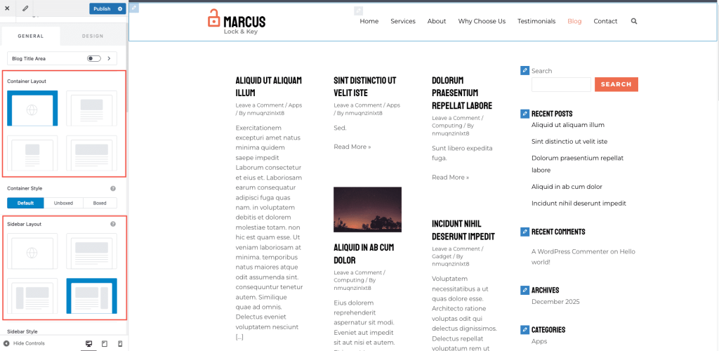 Container and Sidebar layout
