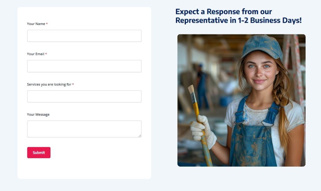 Home Painting WordPress Template Easy-to-use contact form