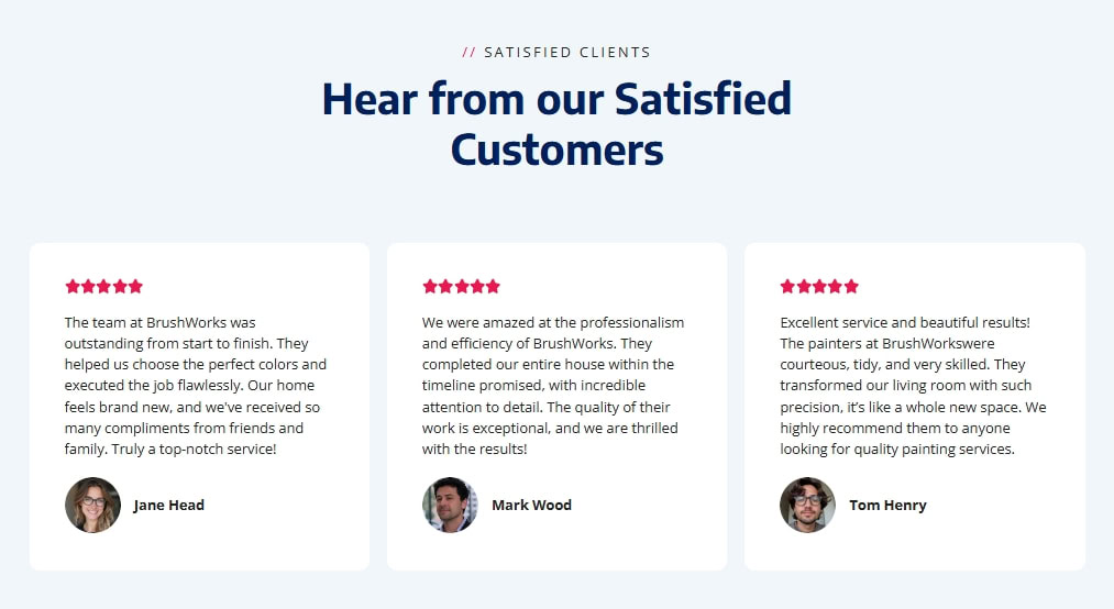Home Painting WordPress Template Testimonials section