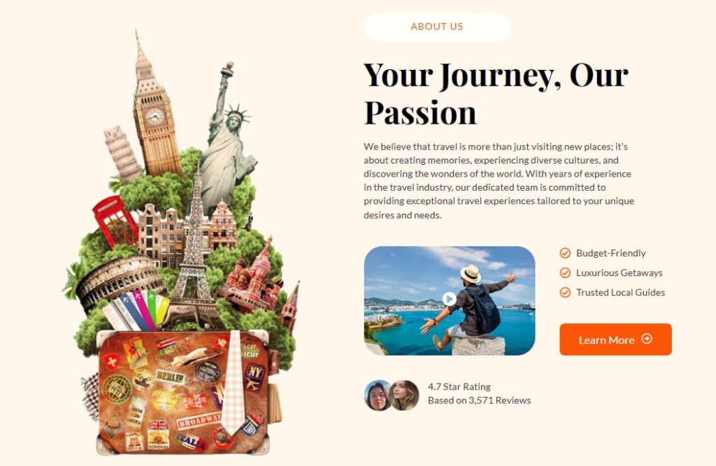 Travel Agency Template - Engaging homepage