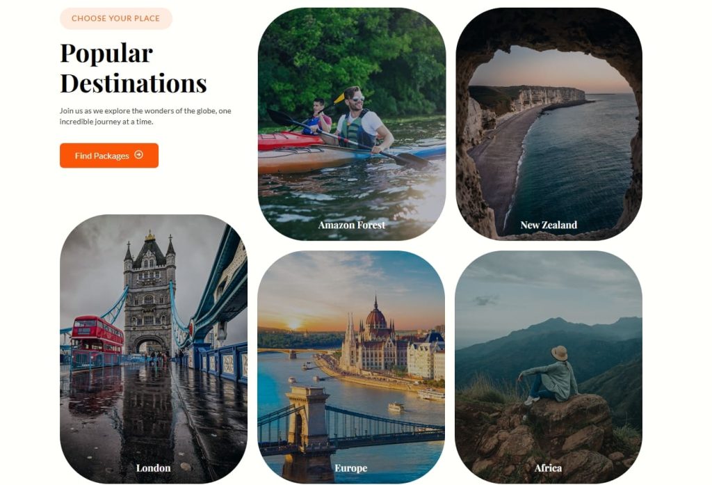 Engaging travel agency template homepage