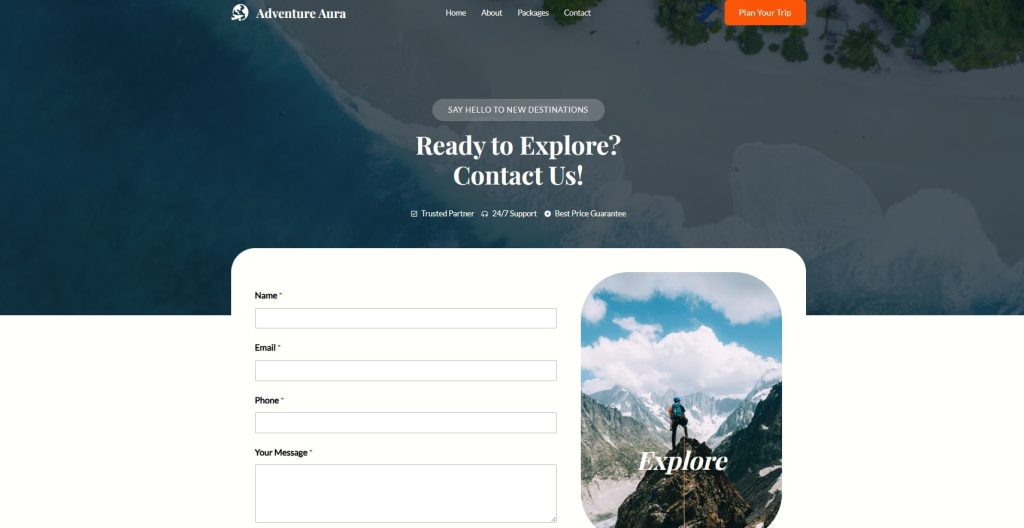 Travel Agency Template Contact and Booking Page