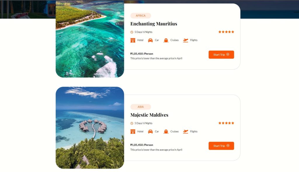 Travel Agency Template Packages Page