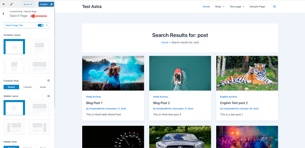 search page customization with Astra