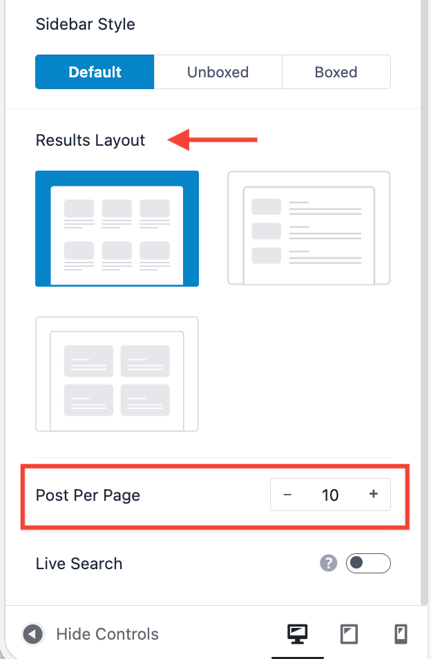 search results layout