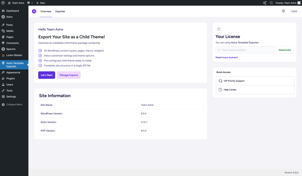 Astra Template Exporter Screen 1024x599