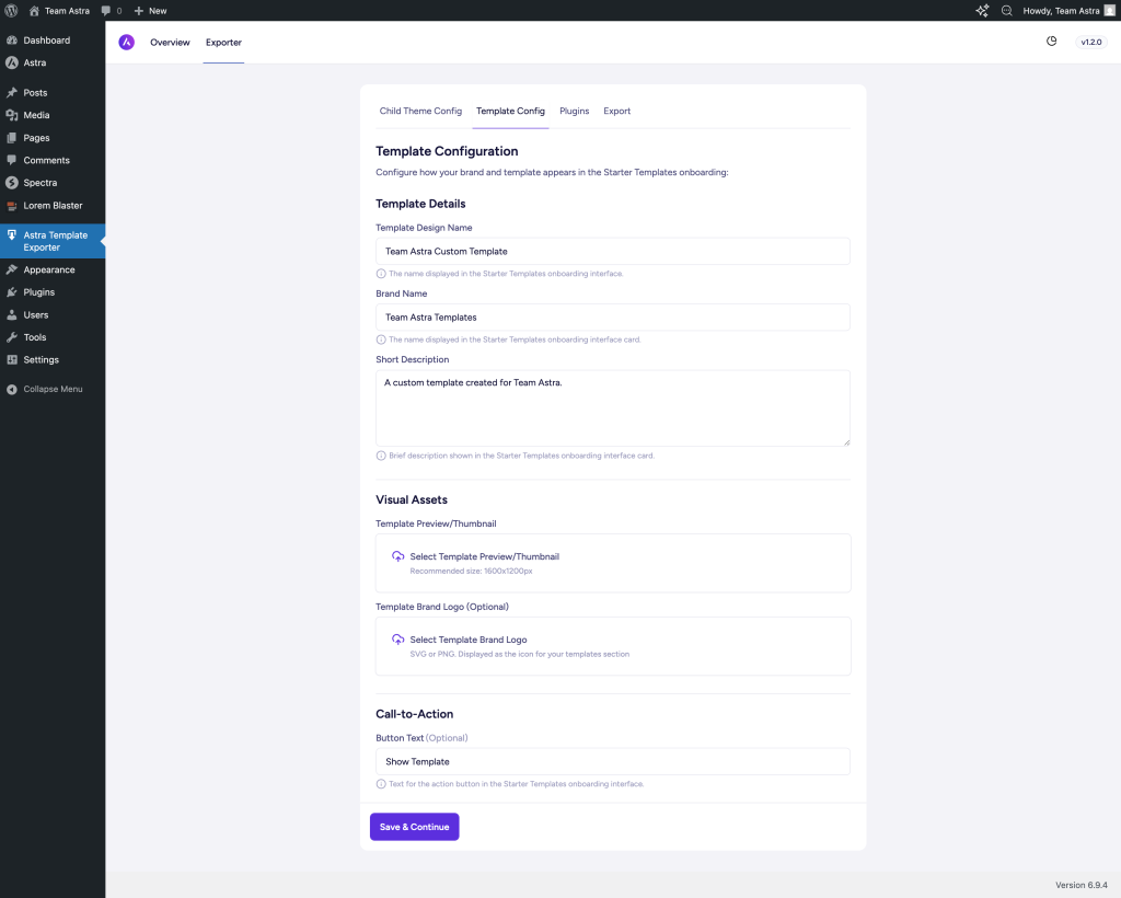 Configure Template Details Screen 1024x820
